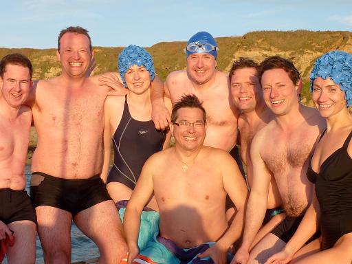 Team of British surgeons who swam the Channel for funding Dupuytren's research.